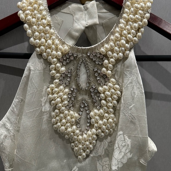 Beautiful designer beaded crystal jewel necklace Cocktail Dress sz2 cache white - Picture 2 of 7
